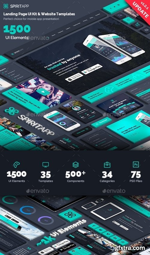 GraphicRiver - SpiritApp Landing Page UI Kit & Premade Templates (Dark Style) 16711282