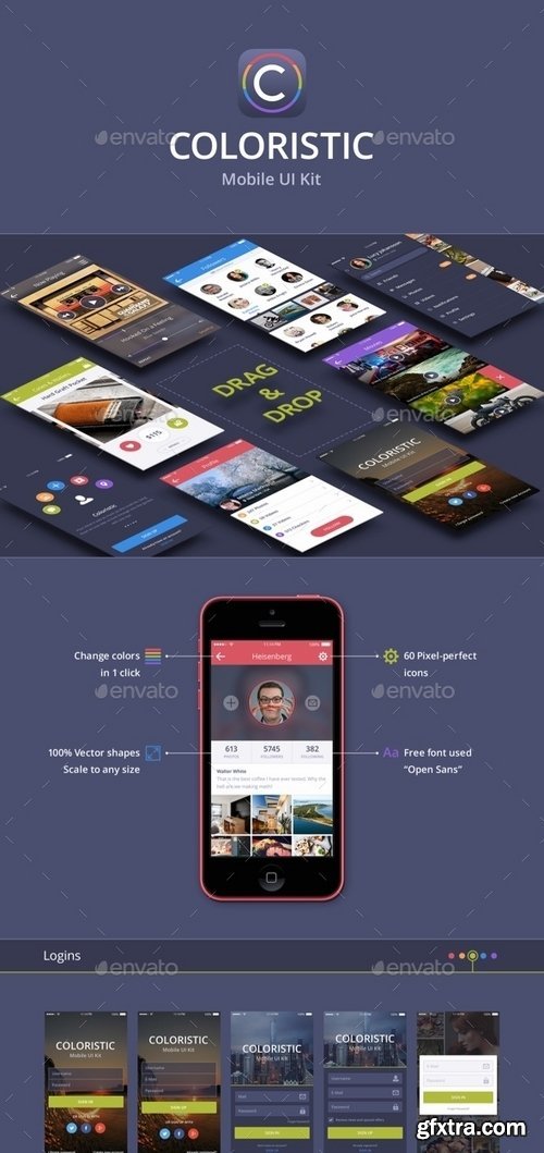 GraphicRiver - Coloristic iOSAndroid UI Kit (60 App Screens) 19201752