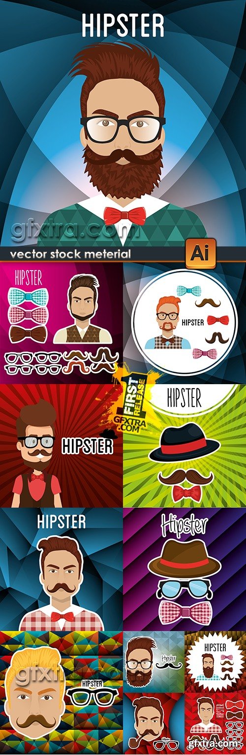 Vintage man hipster cartoon sticker flat abstract background