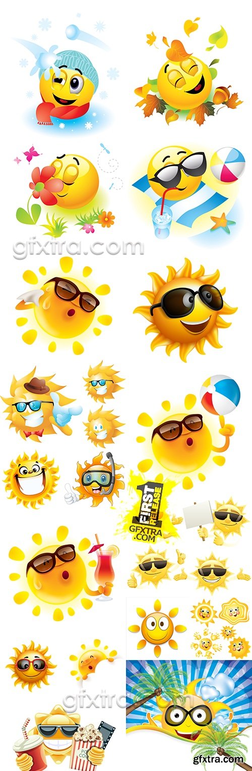 Summer sun cartoon bright and cheerful in sunglasses 3