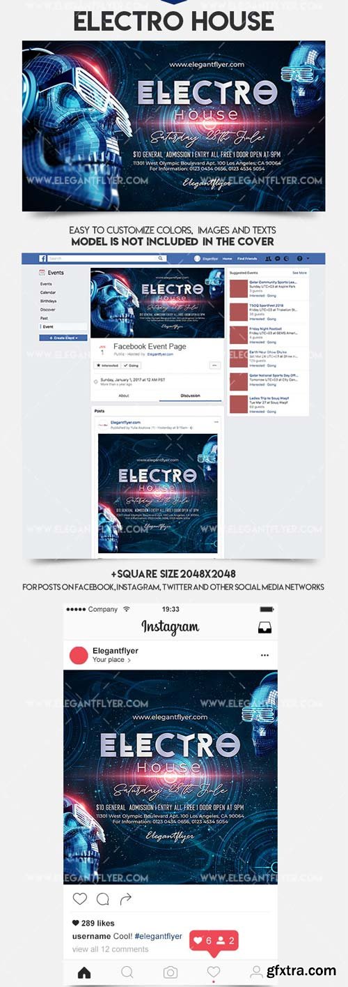 Electro House V2 2018 Facebook Event + Instagram template