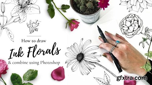 How to draw ink florals and combine using Photoshop