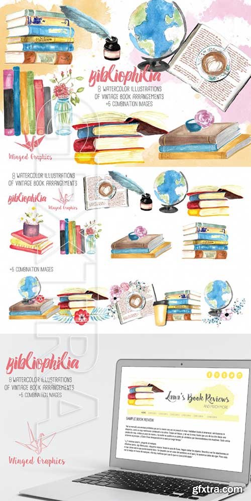 Watercolor book illustration set