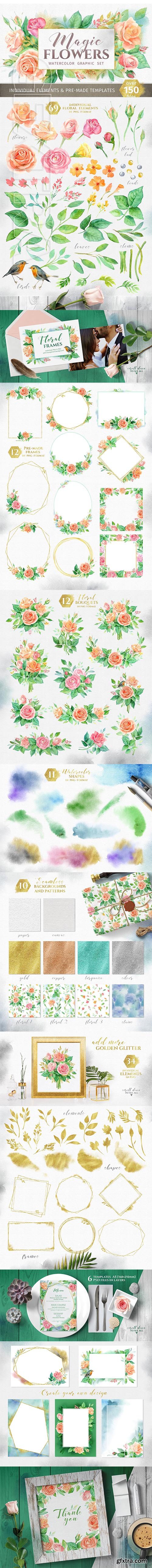 Magic flowers Watercolor set