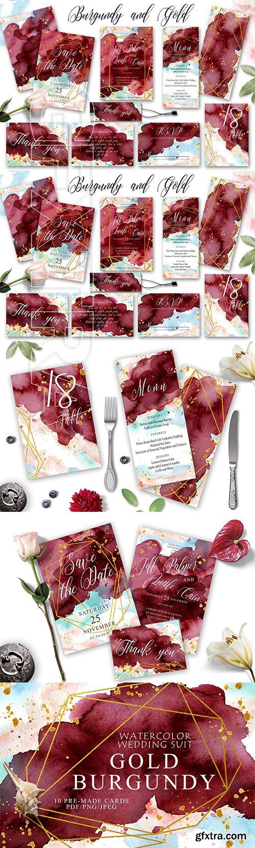 CreativeMarket - Burgundy & Gold wedding suit 2815489