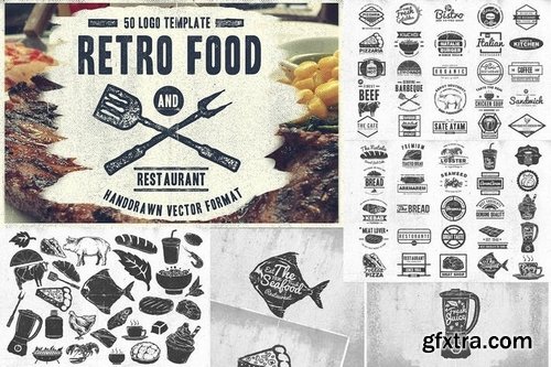 50 Vintage Food & Restaurant Badges Logo