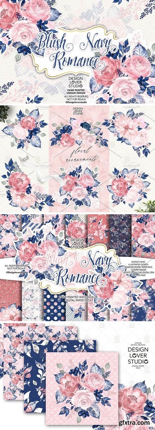 Blush and Navy Romance design pack