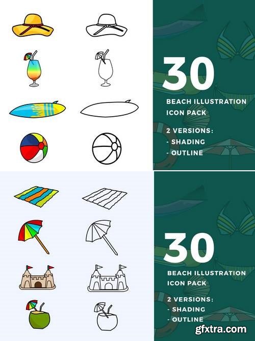 30 Beach Illustration Icon Pack