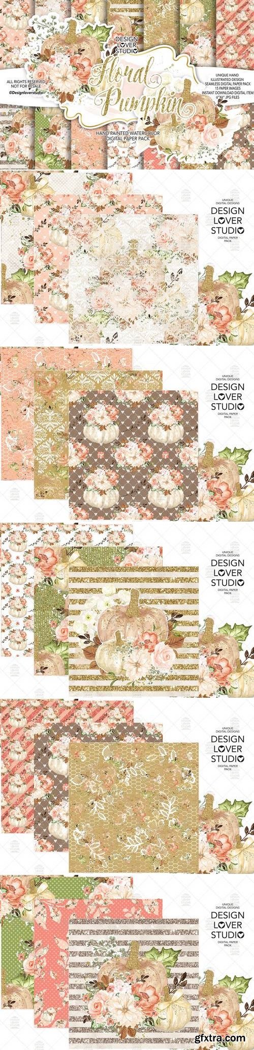 Floral Pumpkin digital paper pack