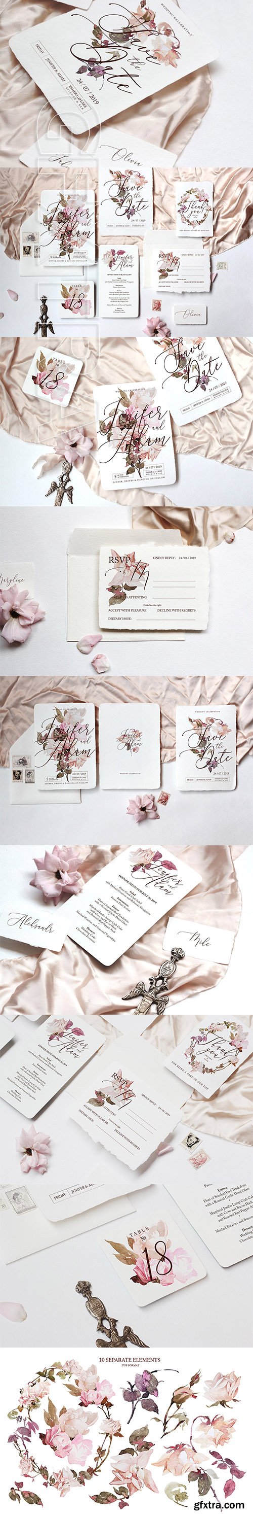 CreativeMarket - Roses Wedding Invitation Suite 2 2739939