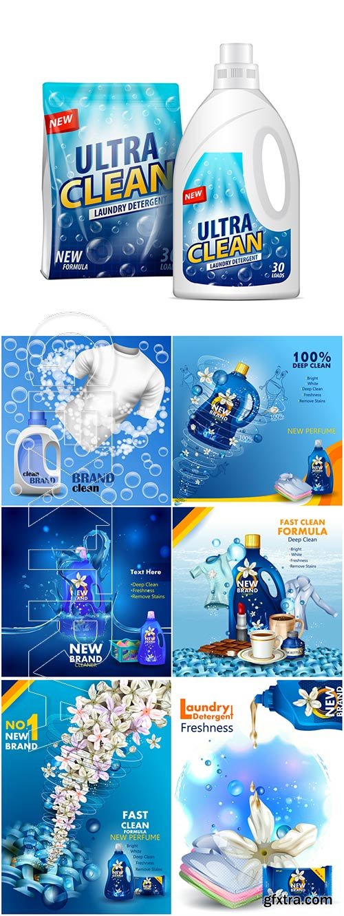 Cleaner brand concept background, vector illustration of advertisement banner of stain and dirt remover liquid laundry detergent for clean