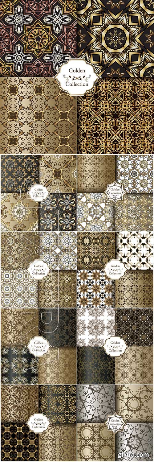 Collection of luxury seamless patterns, vector golden vintage design elements