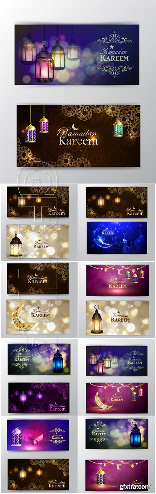 Ramadan Kareem greeting background banner set vector