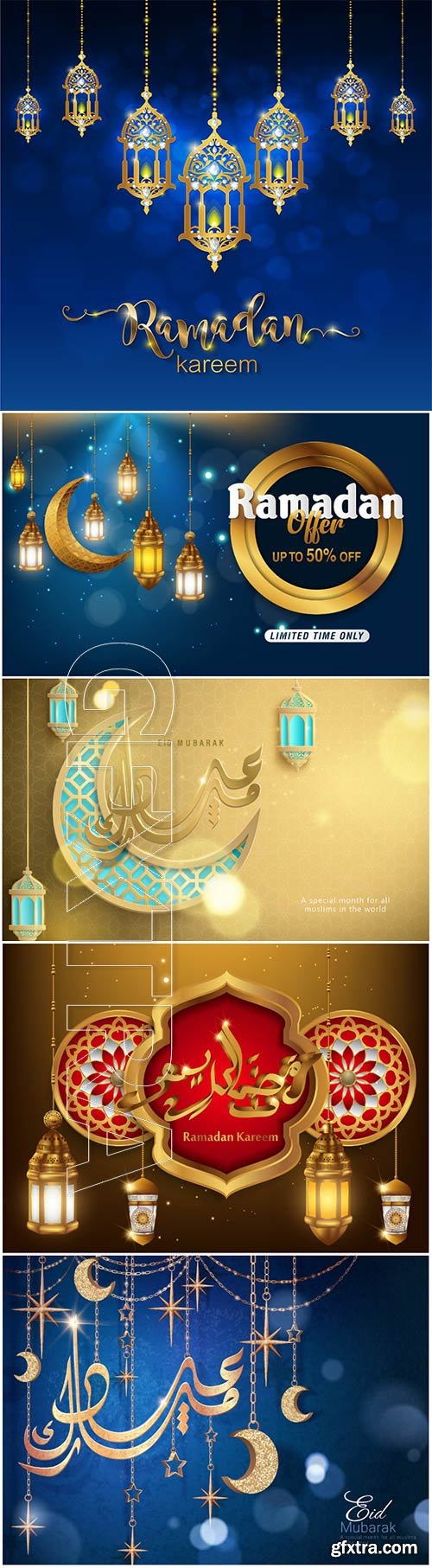 Ramadan Kareem vector calligraphy design with decorative floral pattern, mosque silhouette, crescent and glittering islamic background # 60