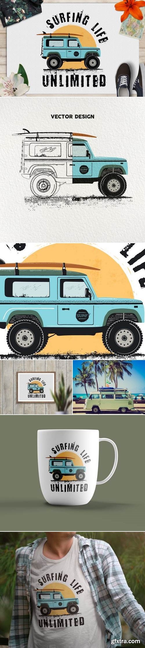 Surfing Life Logo, Surf Retro Emblem, Summer Badge