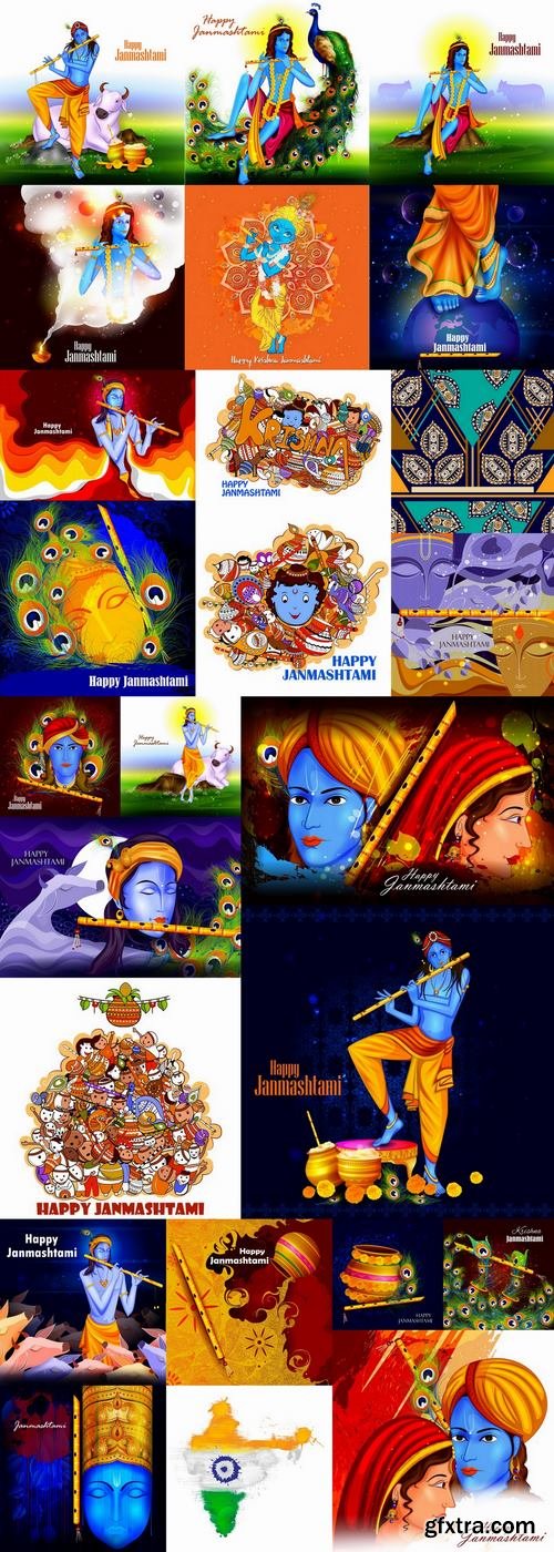 Indian ethnic background is Janmashtami image banner 25 EPS