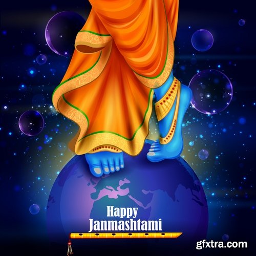 Indian ethnic background is Janmashtami image banner 25 EPS