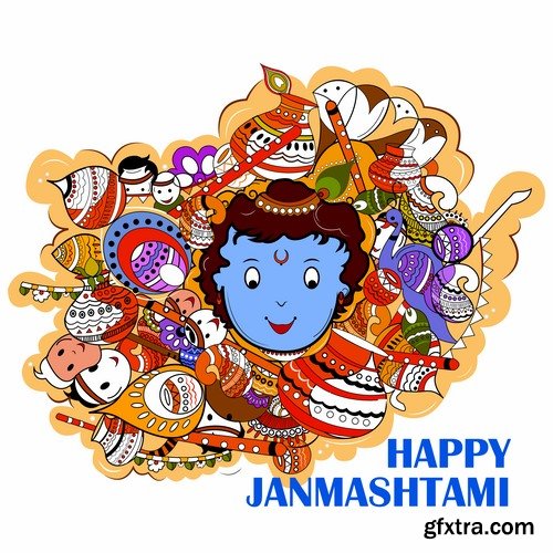 Indian ethnic background is Janmashtami image banner 25 EPS