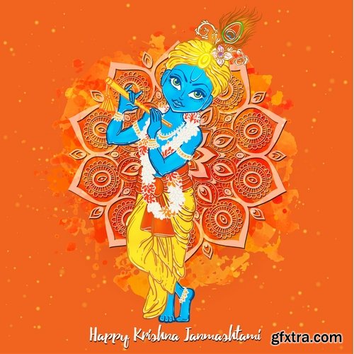 Indian ethnic background is Janmashtami image banner 25 EPS