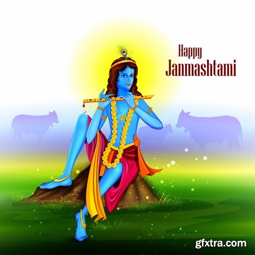 Indian ethnic background is Janmashtami image banner 25 EPS