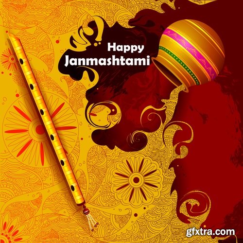 Indian ethnic background is Janmashtami image banner 25 EPS