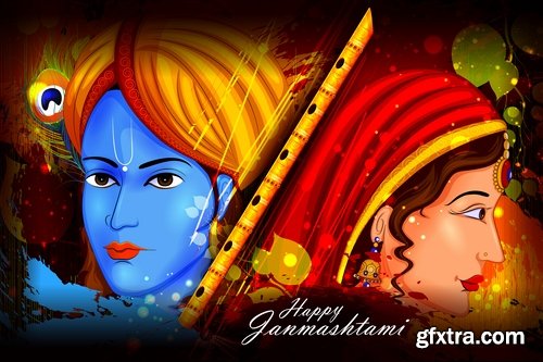 Indian ethnic background is Janmashtami image banner 25 EPS