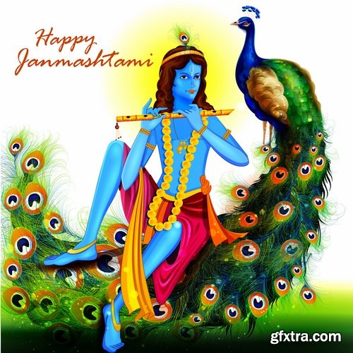 Indian ethnic background is Janmashtami image banner 25 EPS