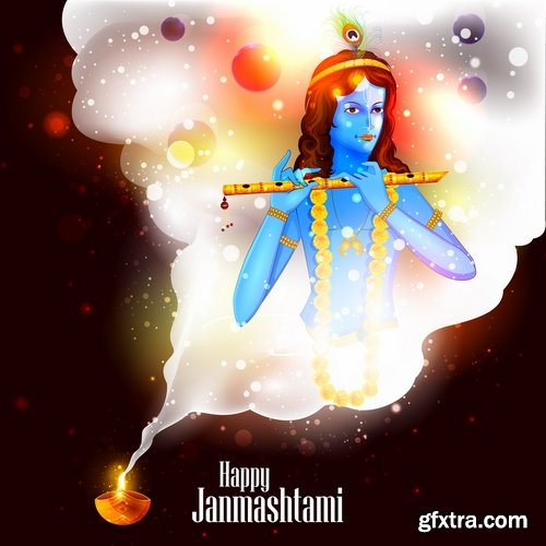 Indian ethnic background is Janmashtami image banner 25 EPS