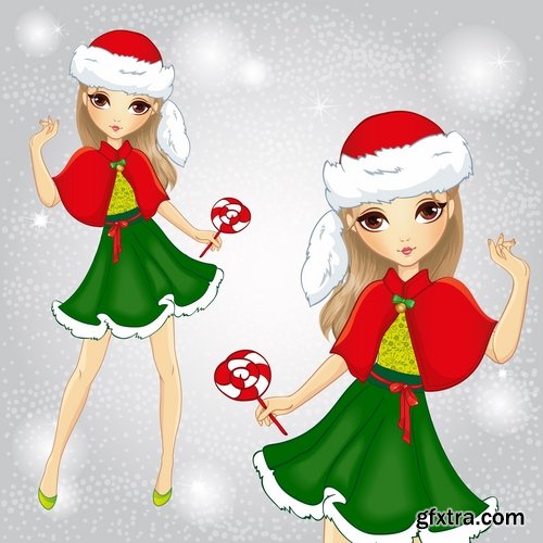 Female girl cartoon character in different clothes hairstyle 25 EPS