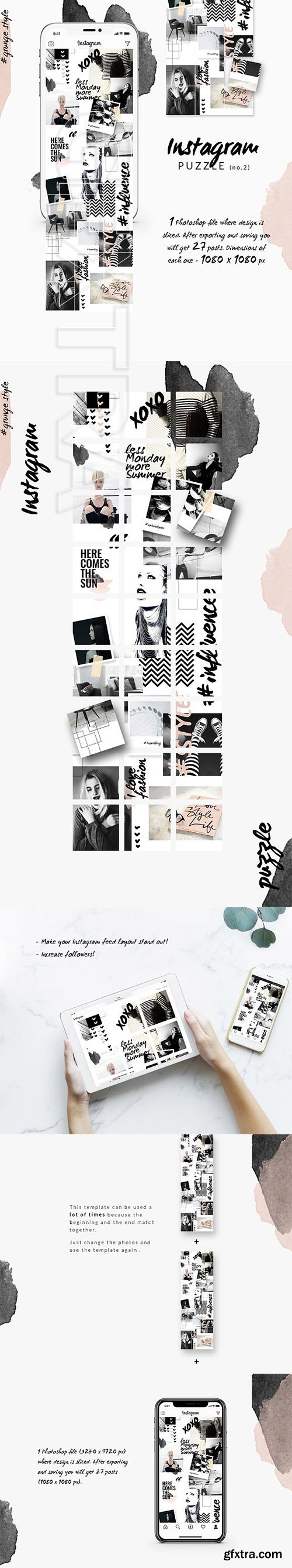 Instagram PUZZLE template - Grunge Style