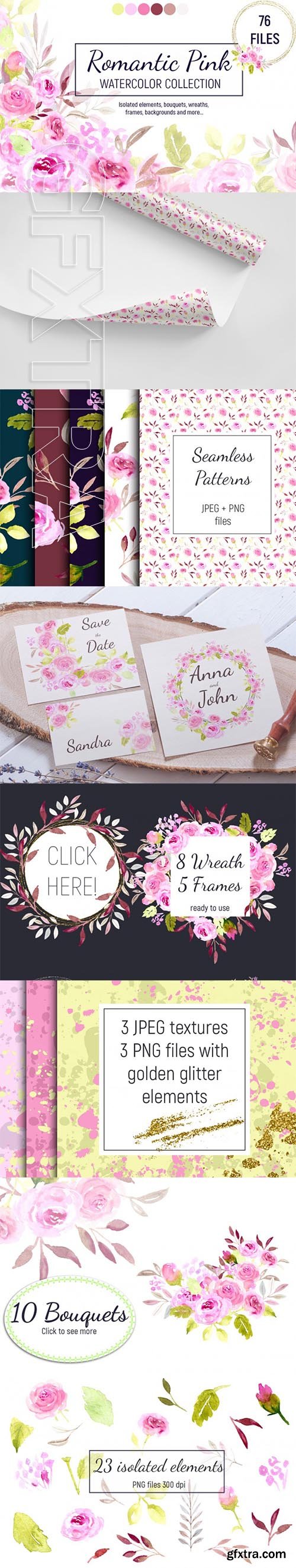 Romantic Pink Roses Watercolor Collection