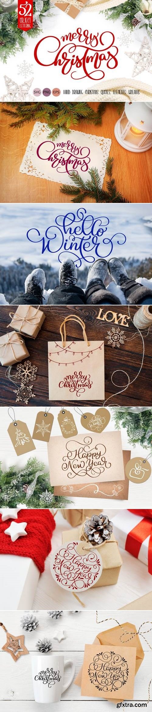 Merry Christmas Quotes and Objects Calligraphy