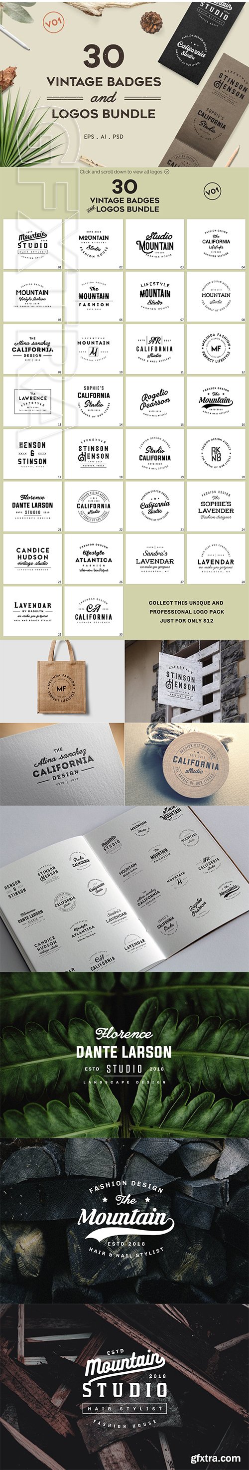 CreativeMarket - Vintage Badges and Logos Bundle V01 2838047