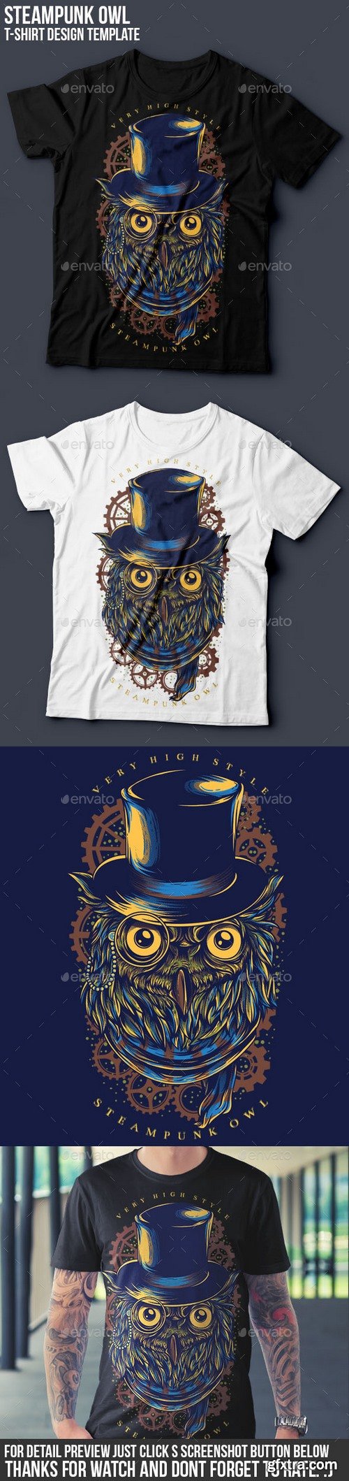 Graphicriver - Steampunk Owl T-Shirt Design 16048272