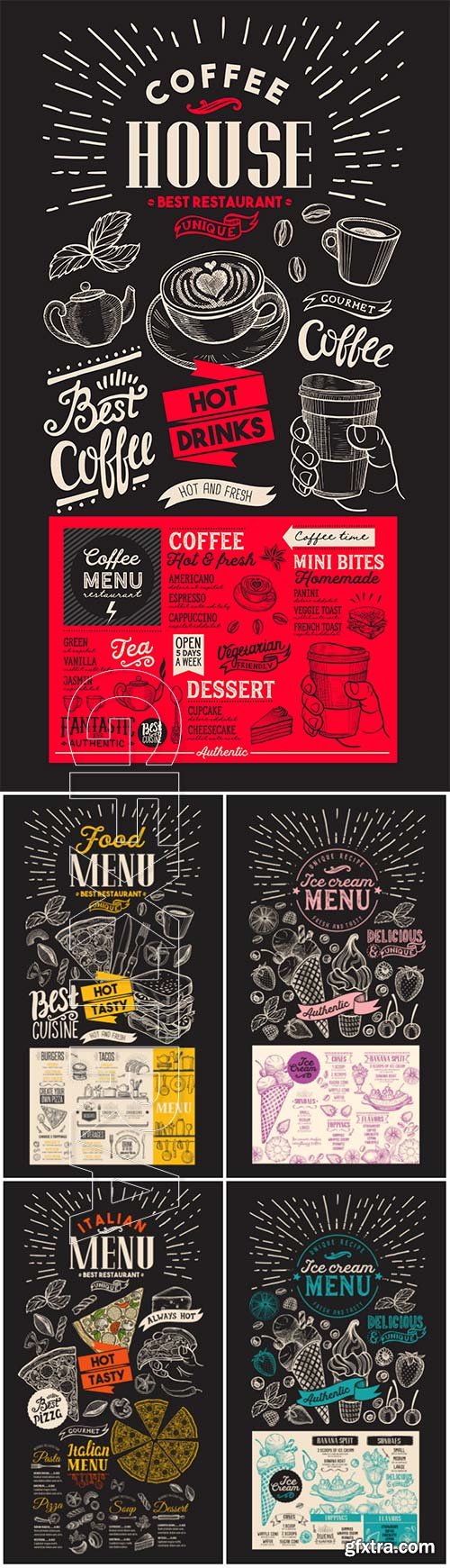 Vector food restaurant menu, design template with vintage hand-drawn flyer for bar and cafe # 2