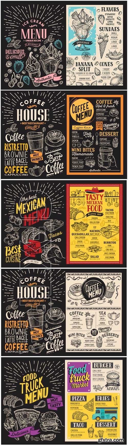 Vector food restaurant menu, design template with vintage hand-drawn flyer for bar and cafe # 3