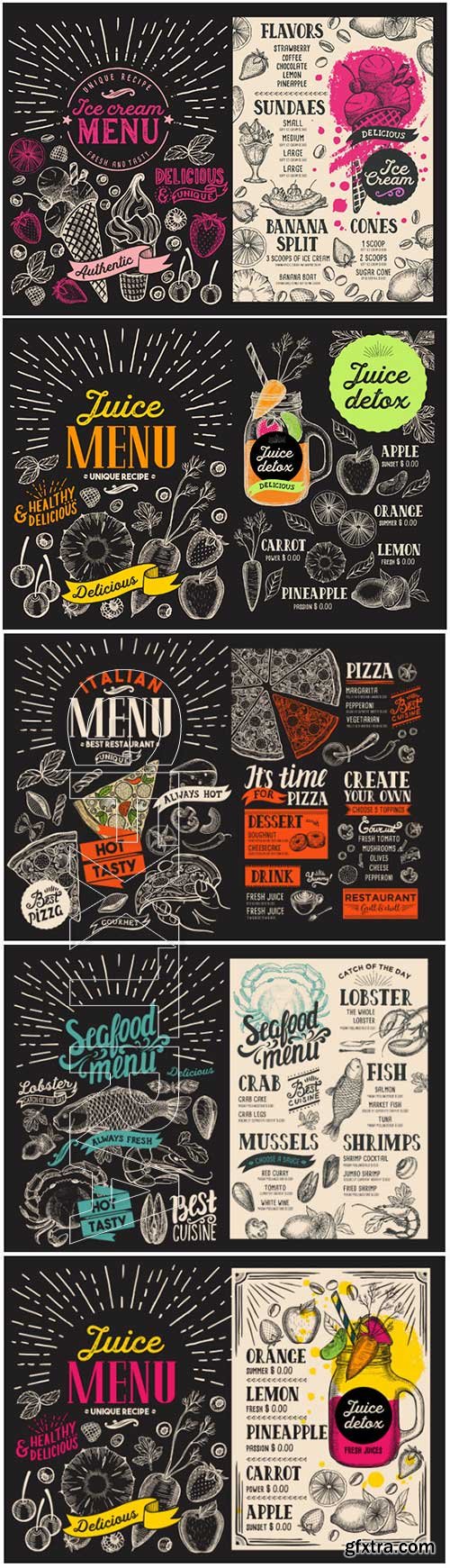 Vector food restaurant menu, design template with vintage hand-drawn flyer for bar and cafe # 4