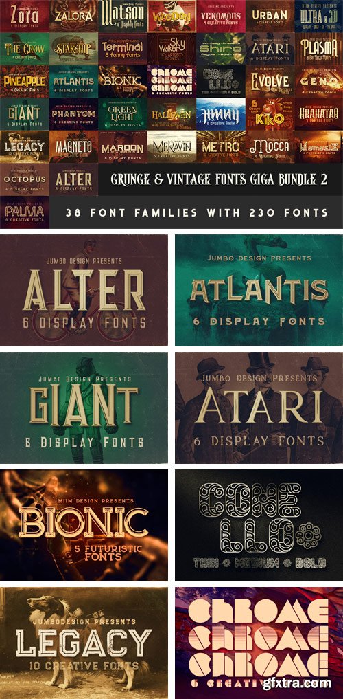 Grunge & Vintage Fonts Giga Bundle 2