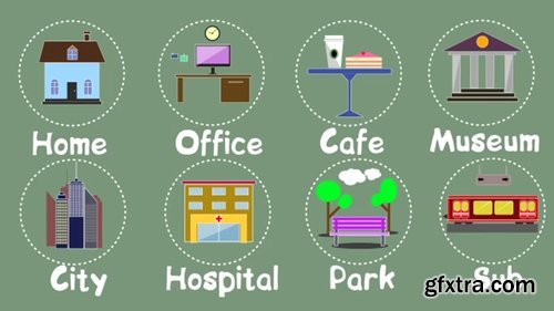 Pond5 - City Life Style Animated Creative Icons Of Social Places, 8 Icons Pack - 050883375