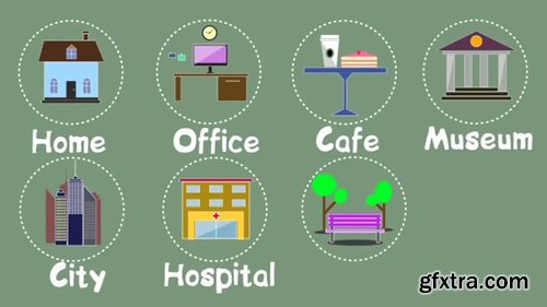 Pond5 - City Life Style Animated Creative Icons Of Social Places, 8 Icons Pack - 050883375