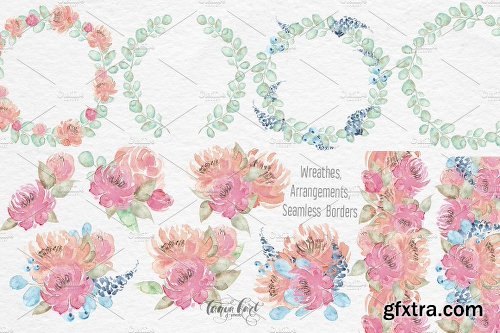 CreativeMarket Watercolor Animals Flowers Clipart 2540165