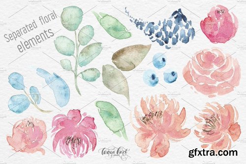 CreativeMarket Watercolor Animals Flowers Clipart 2540165