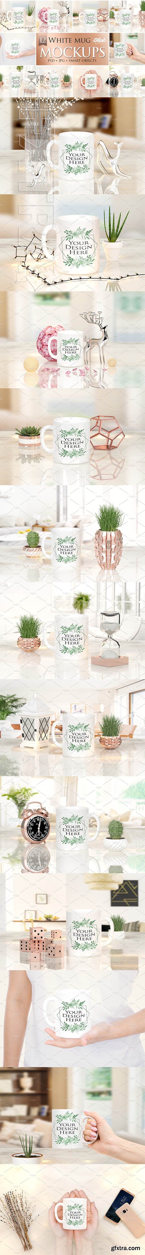 CreativeMarket - Bundle of 12 White Mug Mockup 2844004