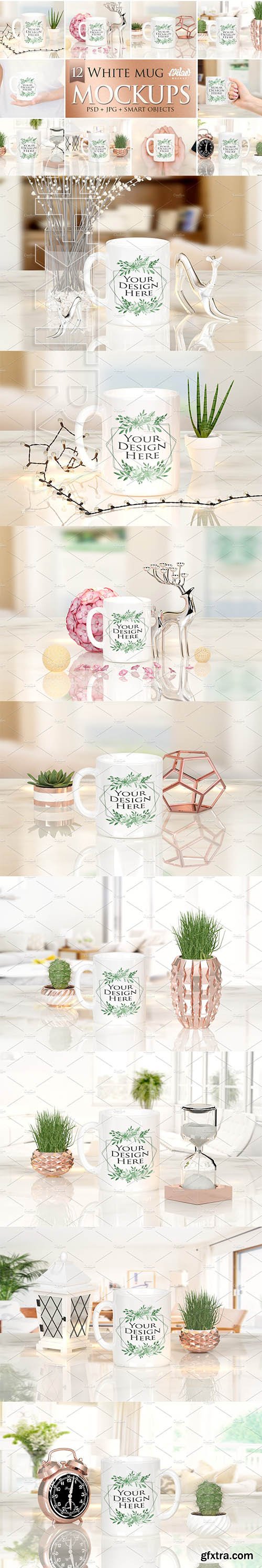 CreativeMarket - Bundle of 12 White Mug Mockup 2844004