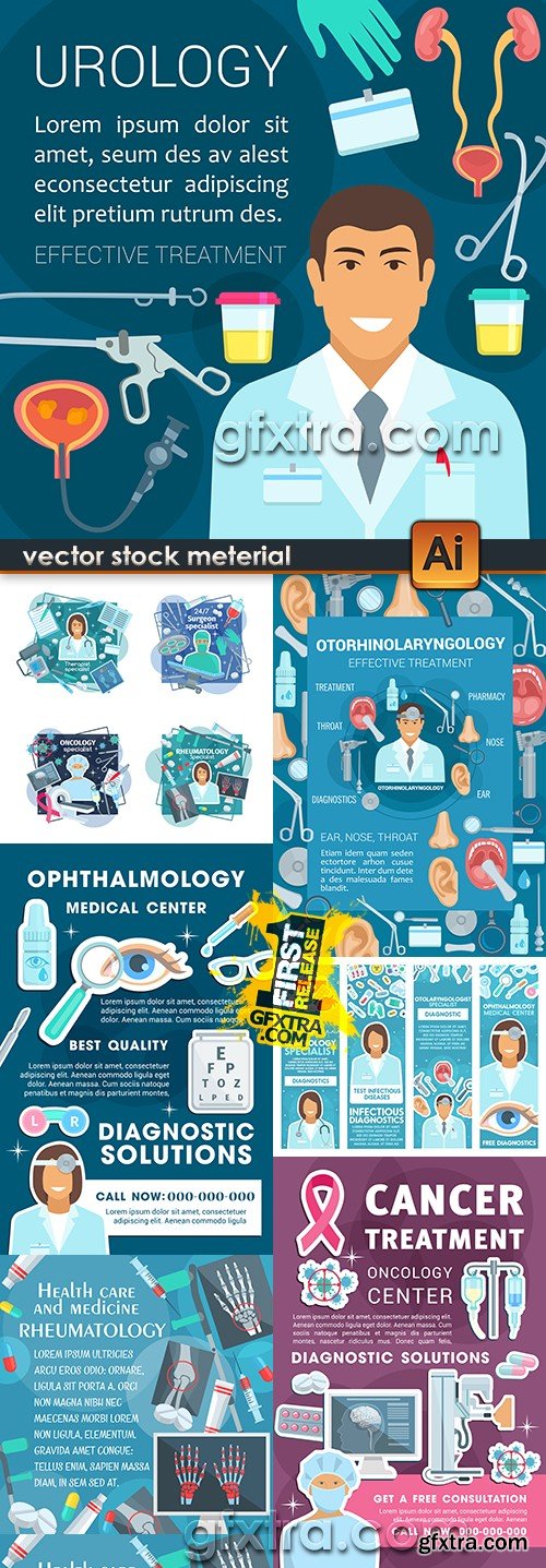 Medicine diagnostics health and treatment collection illustrations