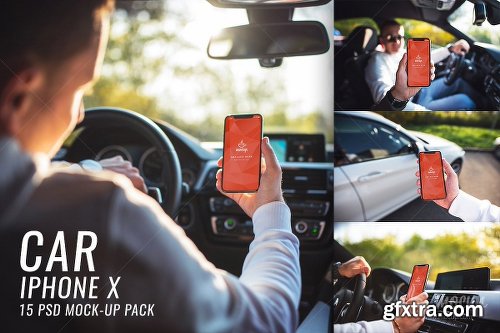 CreativeMarket 15 PSD Mockups iPhone X Car 2535497