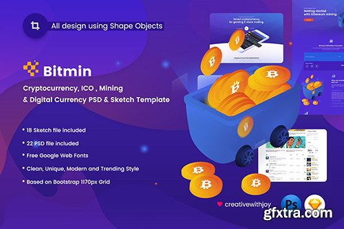 BITMIN - ICO, Mining PSD & Sketch Template