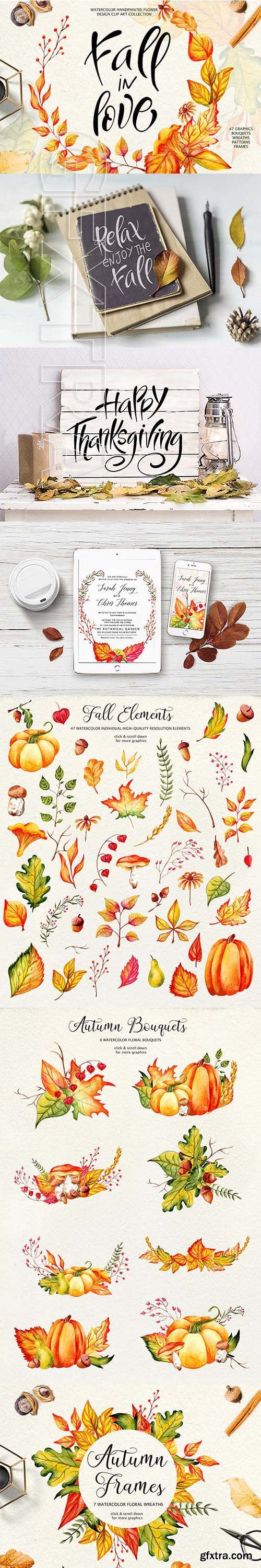 CreativeMarket - Fall in Love - Watercolor clipart 2839334