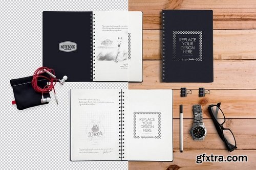 5 Notebook Mockups With Movable Elements