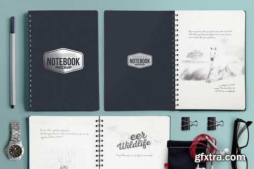 5 Notebook Mockups With Movable Elements